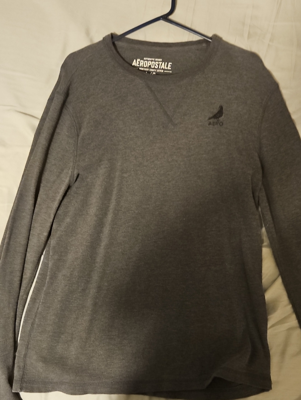 Aeropostale Men's Charcoal Crew Neck Long Sleeve Shirt